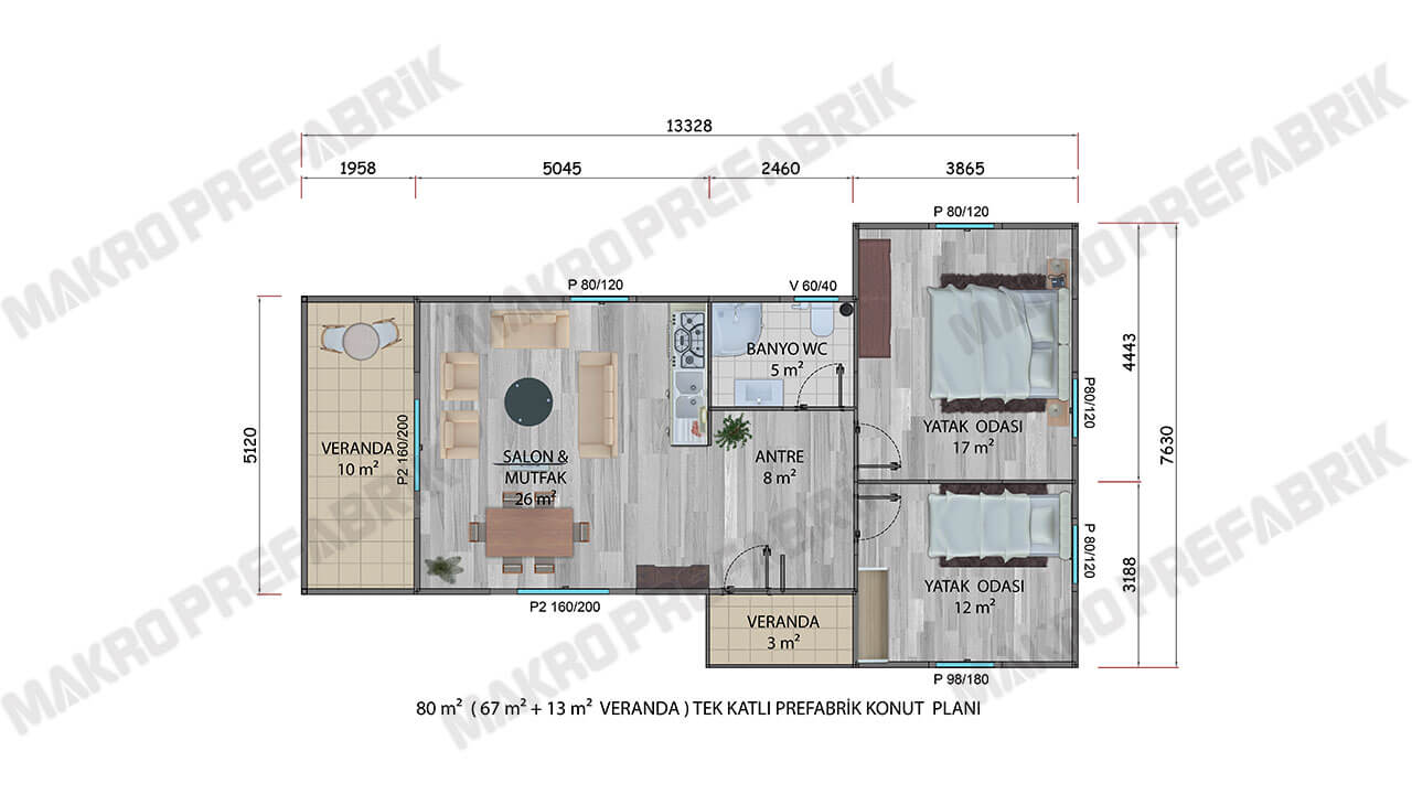Prefabrik Villa 81 m² Planı